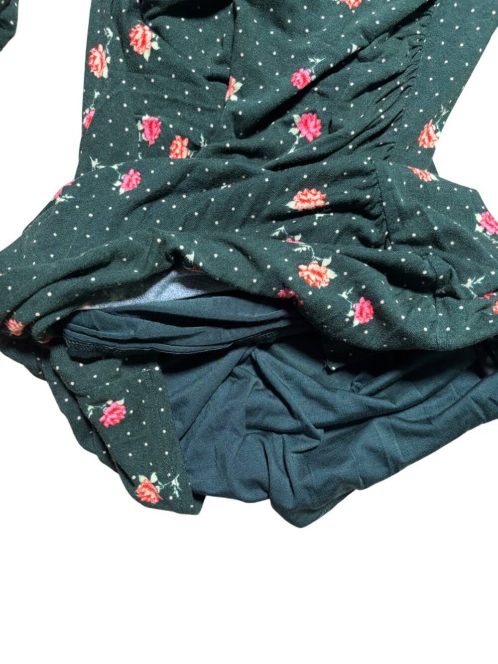 Free People Celia Mini Dress Size S Emerald Jewel Floral Polka Dot Print Ruched - Picture 11 of 12